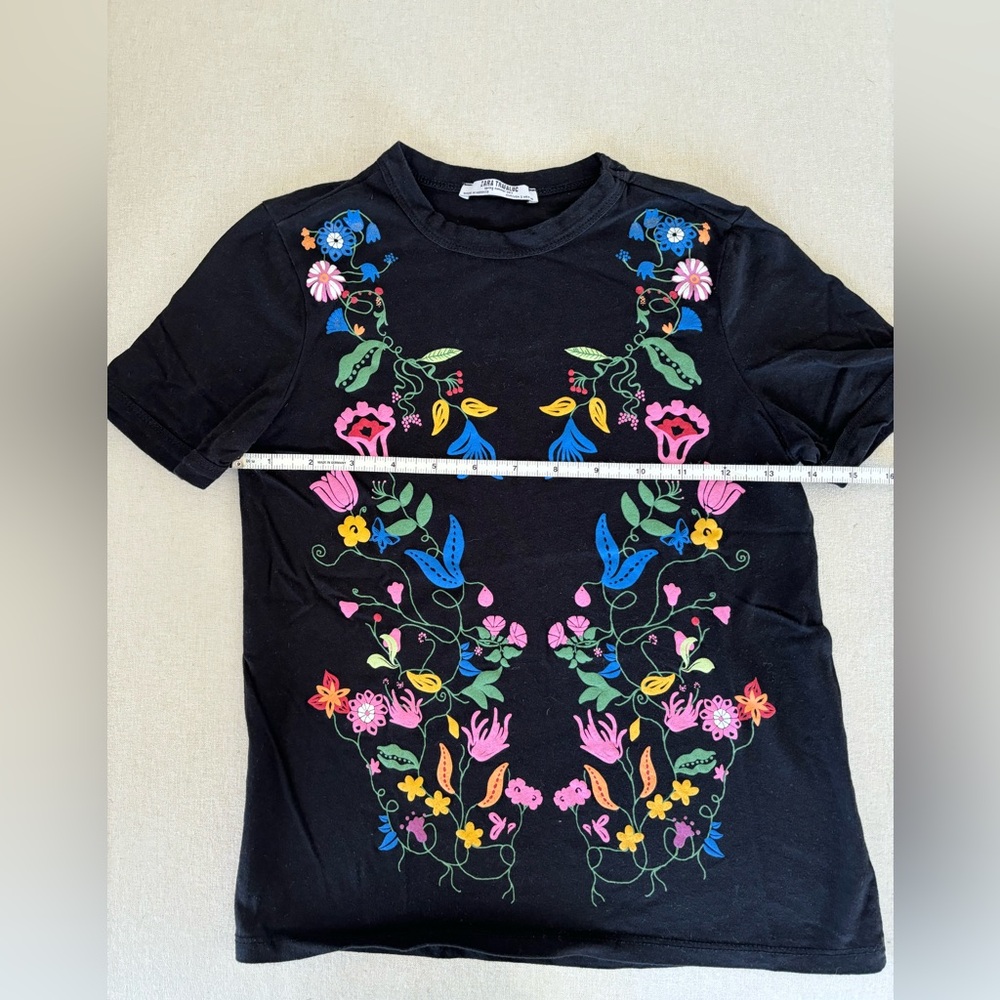 ZARA trafaluc floral black t-shirt S small - Picture 3 of 5